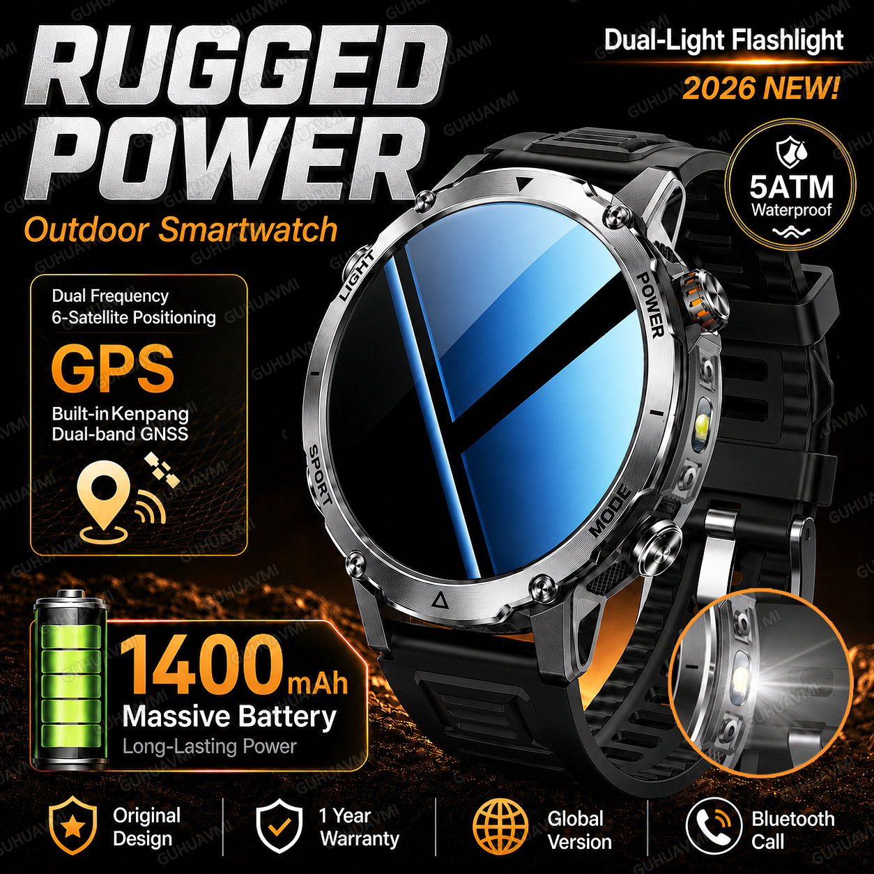 Smartwatch Rugged Watches For Men - 2026 New Rugged Power Smart Watch