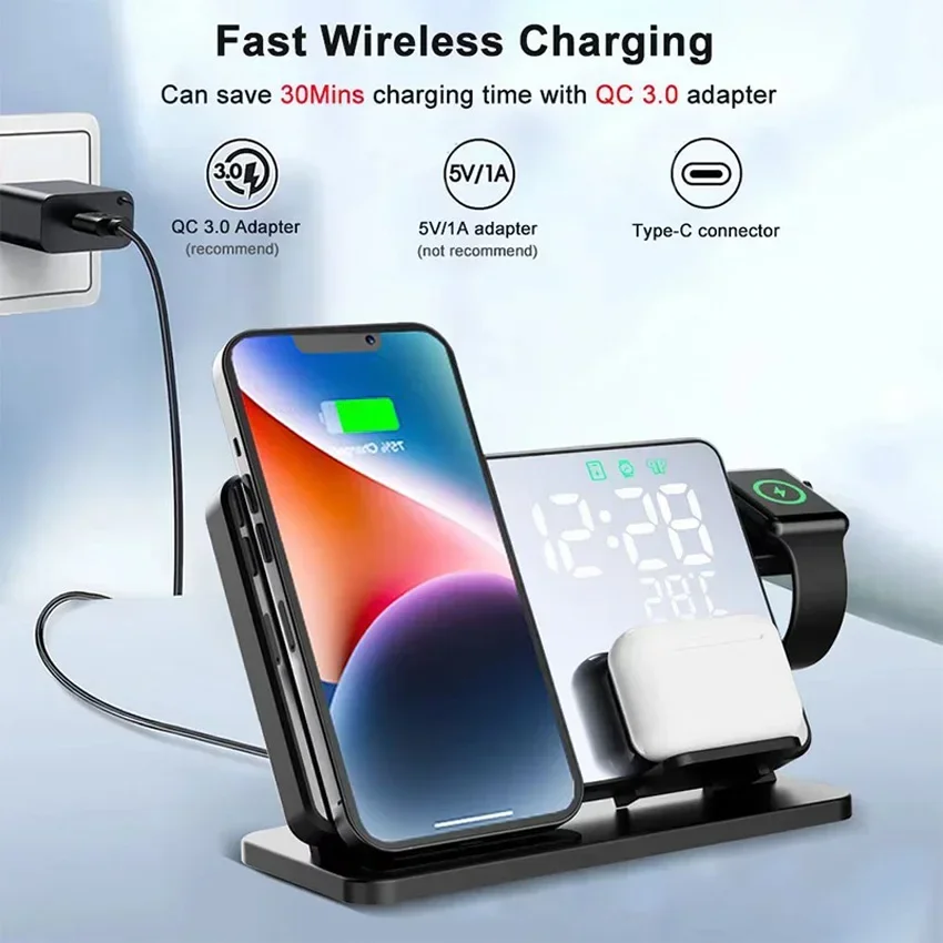 Wireless Charger Alarm Clock S - Iwatch Smartwatch ulasan dan harga