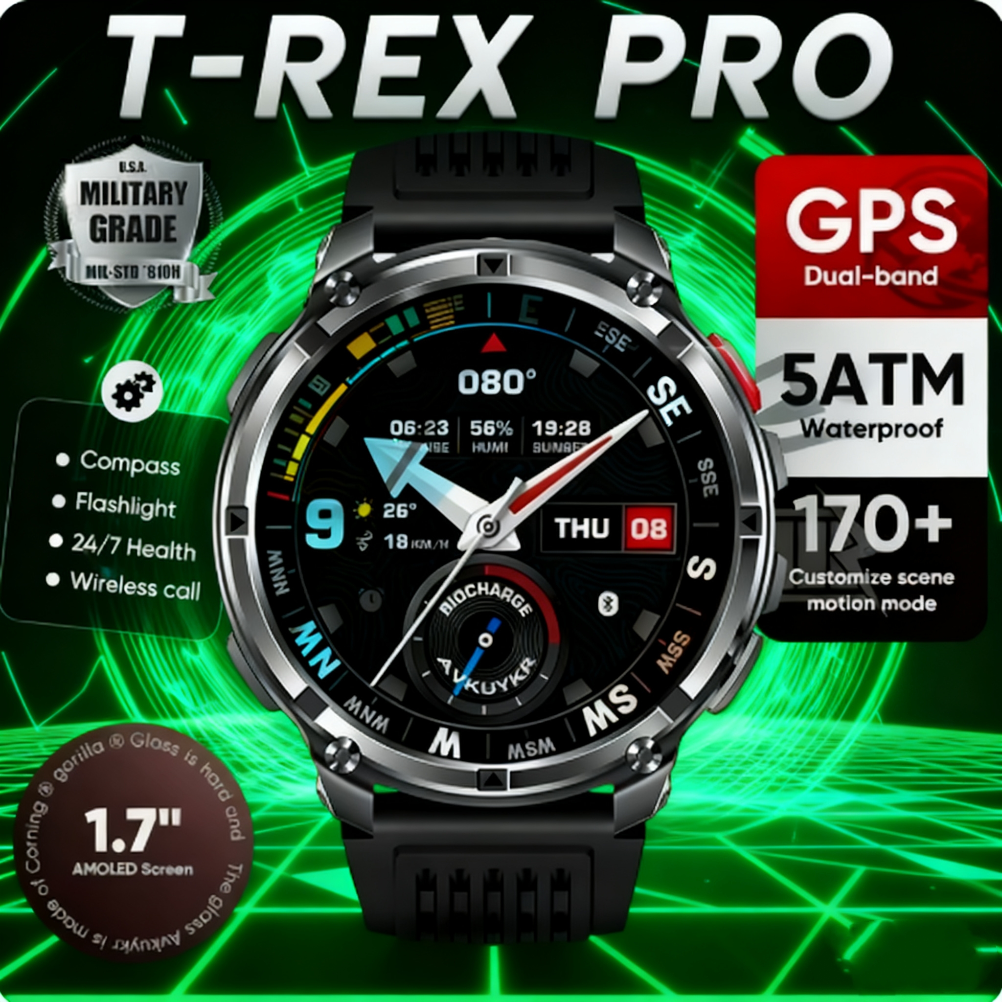New T-Rex3 Pro 1100mAh Battery - Smartwatch Running Watches For Men ulasan dan harga