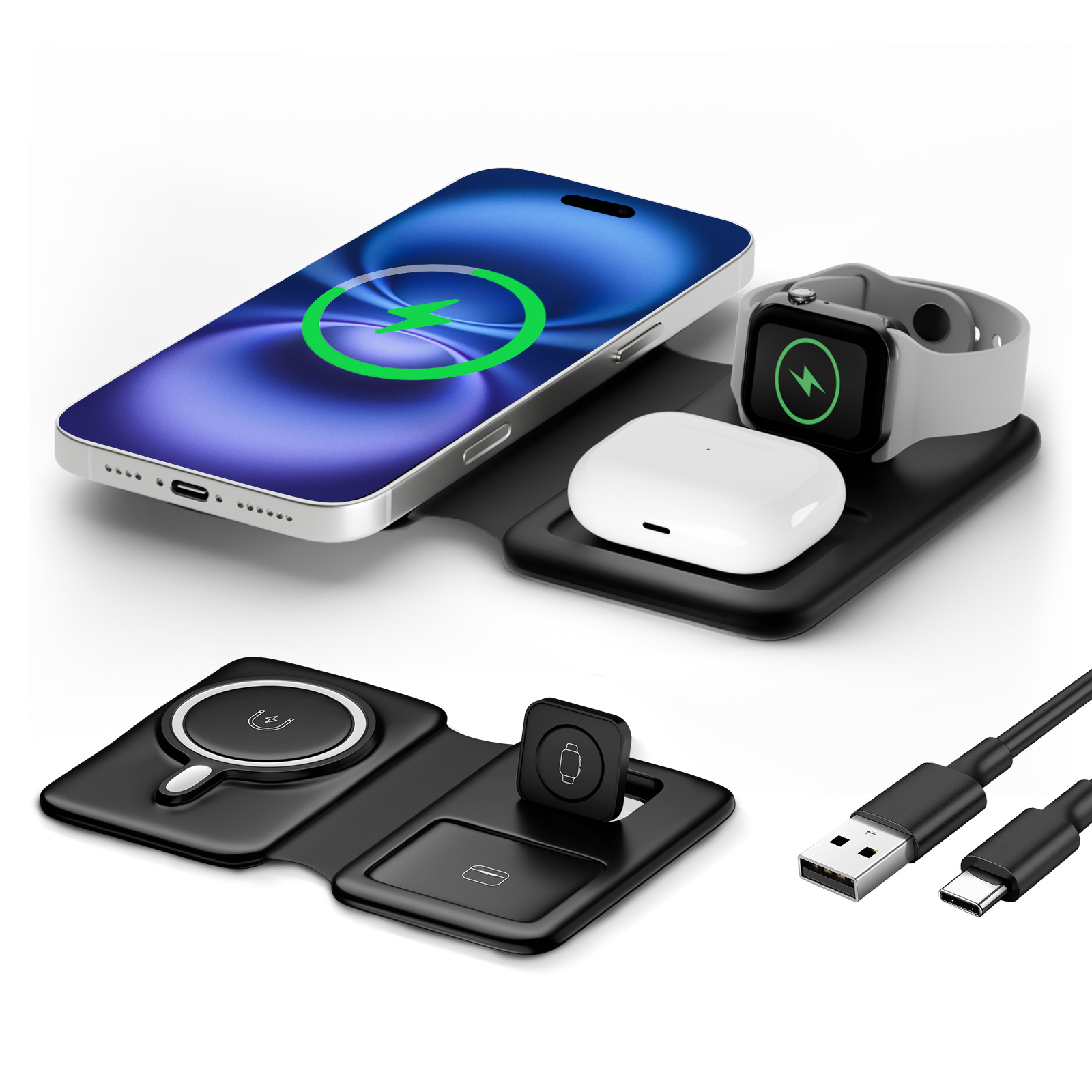 15W Magnetic 3 in 1 Wireless C - Iwatch Smartwatch ulasan dan harga