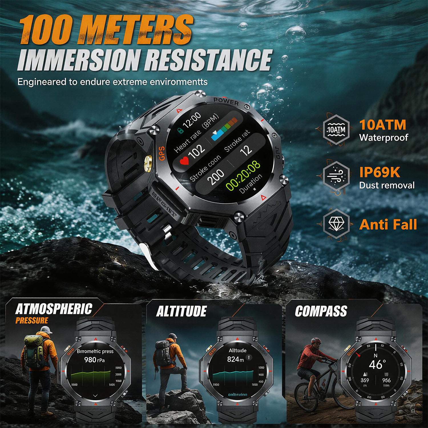 Military Smart Watch T-Rex 3 B - Altimeter Compass Watch ulasan dan harga